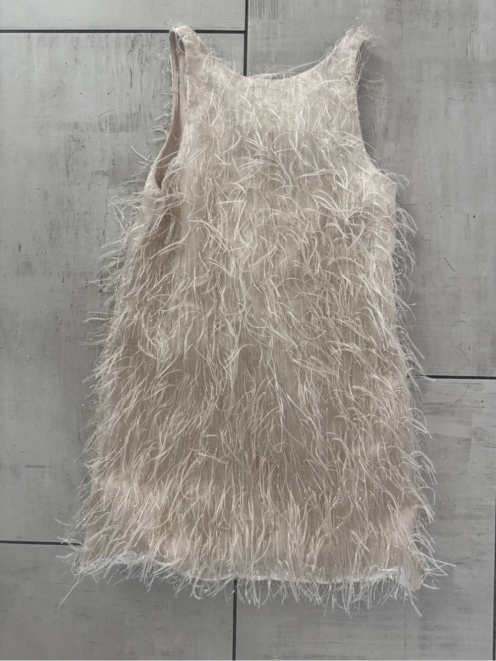 Zara Girls cream Feather-Trim Sleeveless Dress - size 7